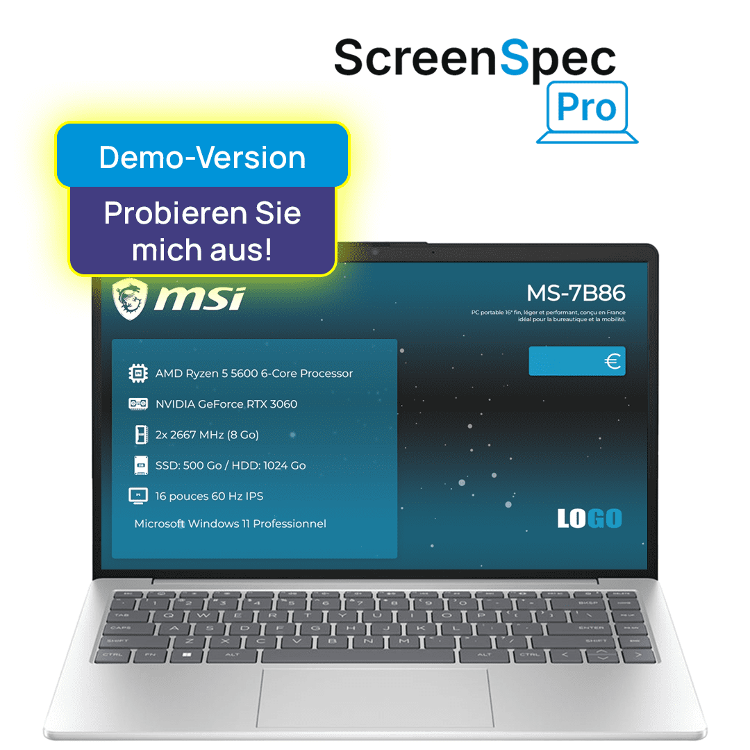 Kostenlose Version der Software zur Anzeige von Laptop-Komponenten und Verkaufspreisen