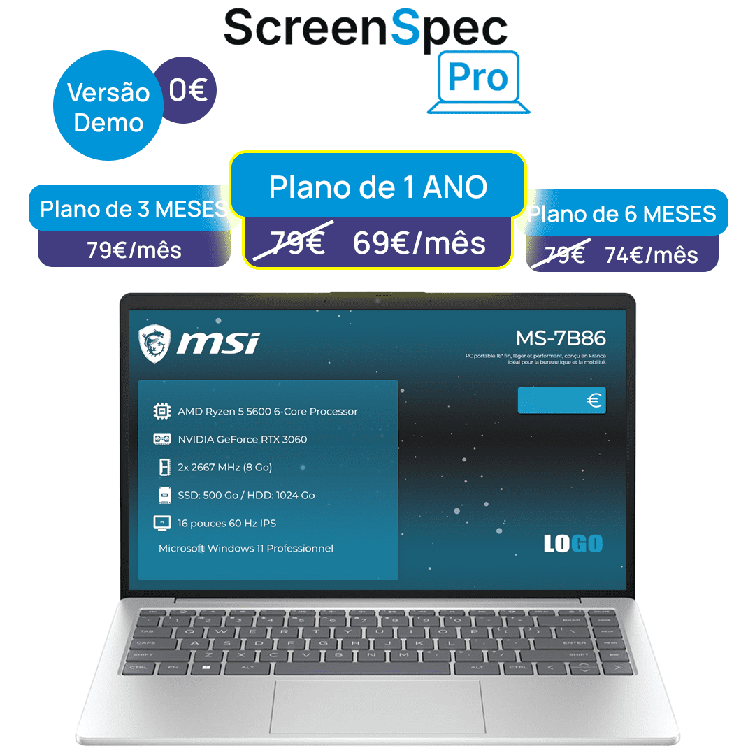 Ofertas ScreenSpec Pro - software de exibição de componentes e preços de venda em PCs