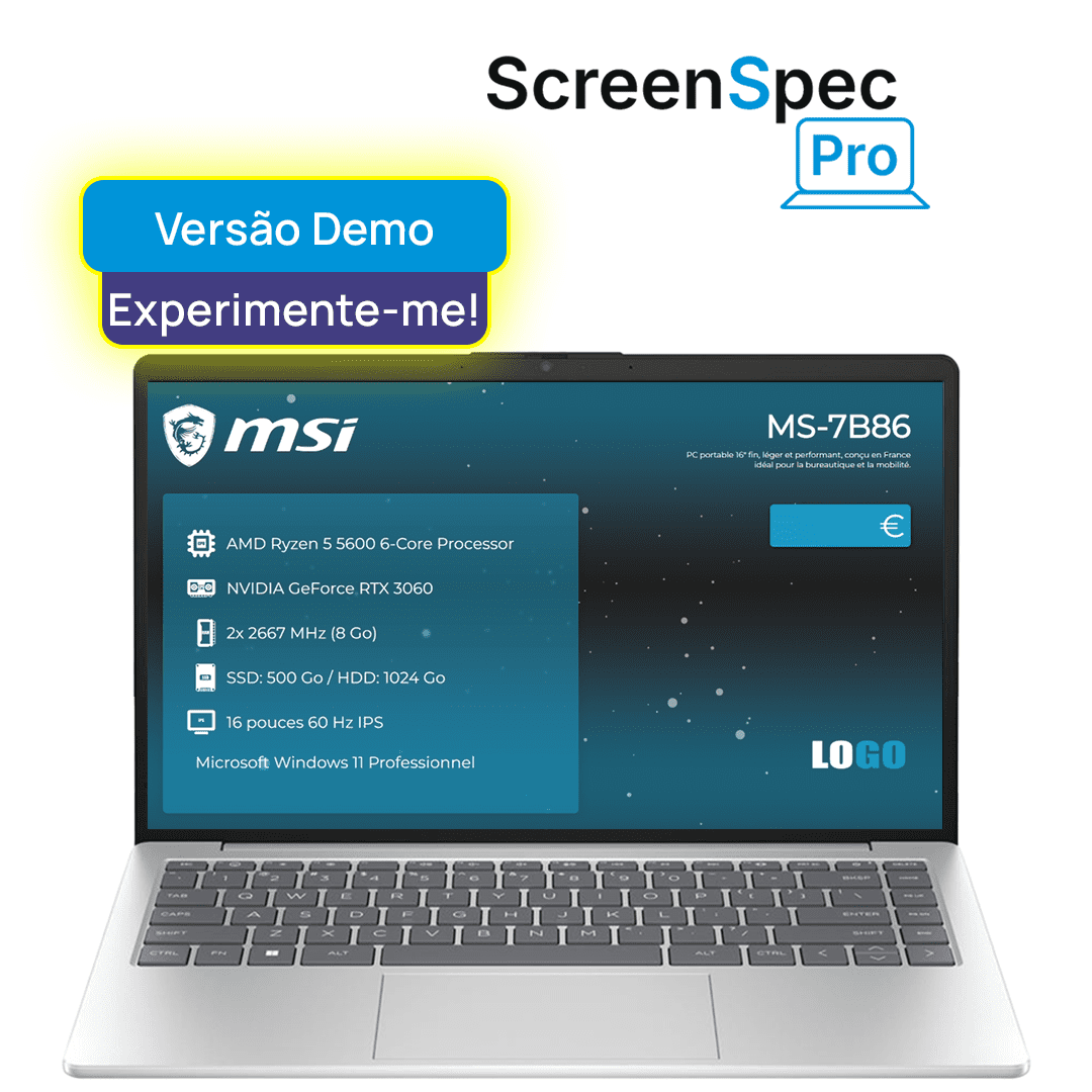 Versão gratuita do software de exibição de componentes e preços de venda de computadores portáteis